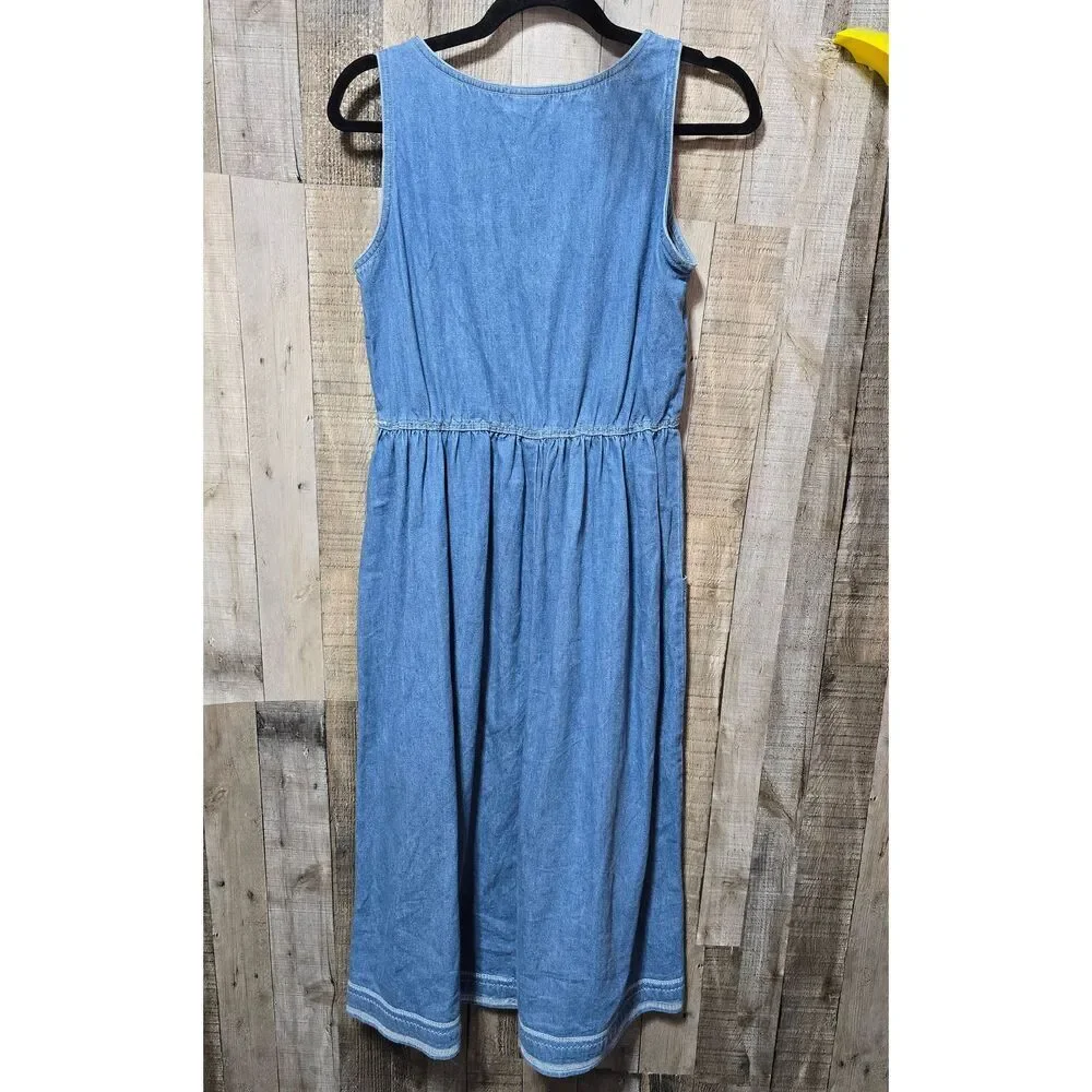 Winona Vintage 90s Blue Denim Jean Jumper Garden Floral Patch Dress Small Cottag - Picture 3 of 5